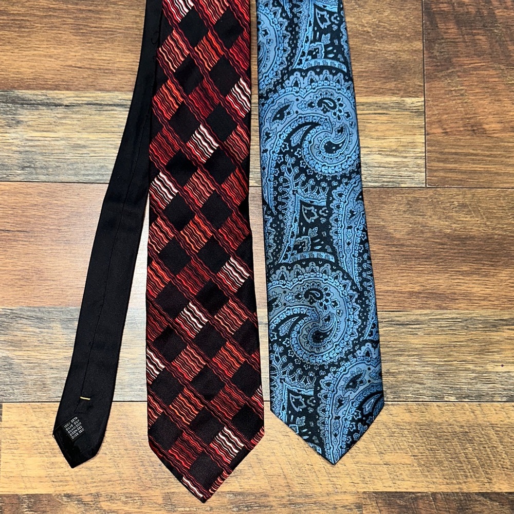 Men's Red Plaid and Blue Paisley Neckties - Set of Two